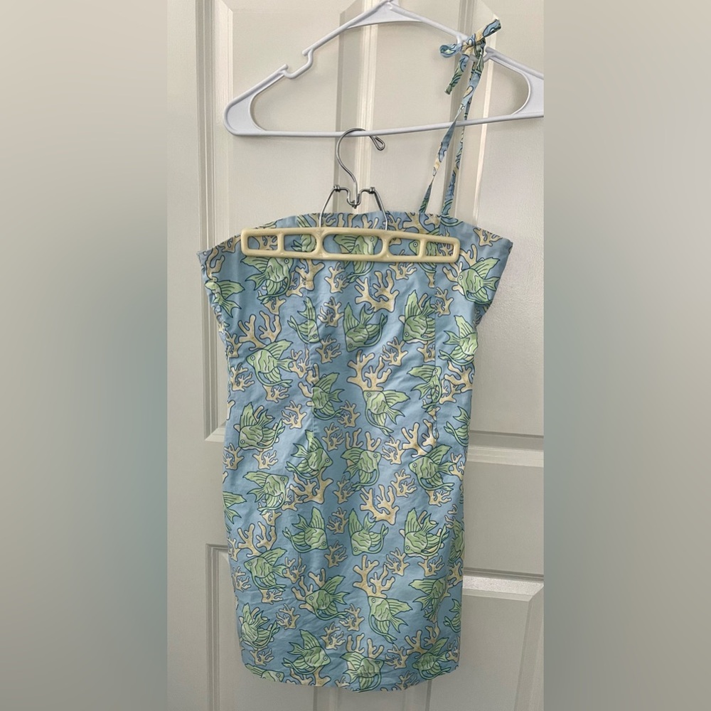 Vineyard Vines Girls Summer Dress Blue Green Fish Coral Lined Shift